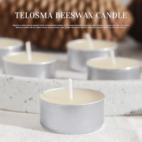 TELOSMA 100% Pure Beeswax Tealight Candles - Natural Ivory, 12-Pack