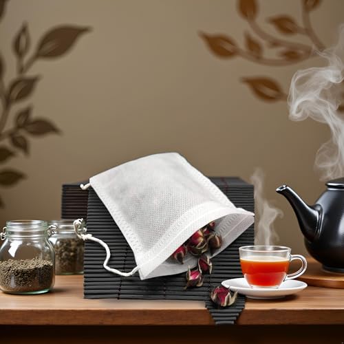 100 Cotton Disposable Tea Filter Bags with Drawstring - 5cm