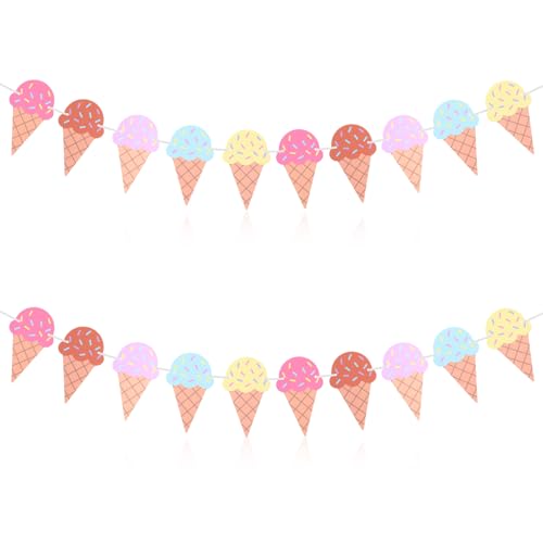 Ice Cream Banner Decorations - 2 Pack for Summer Parties