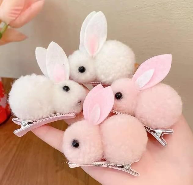 Jowxsx 4Pcs Plush Bunny Hair Claw Clips for Thin Hair