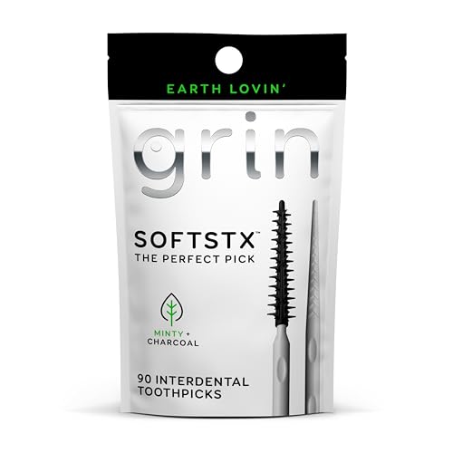 Grin Charcoal Infused Dental Picks 90 Count with Refillable Case