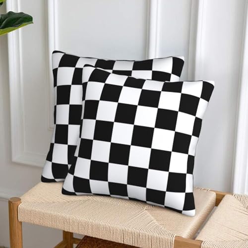 Checkered Pillow Covers 18x18 in Black and White Plaid - Set of 2