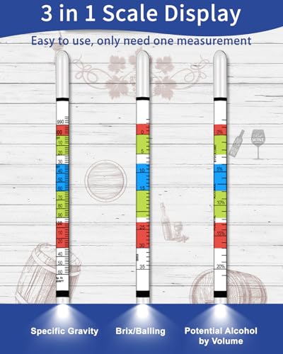 CIMALAB Triple Scale Specific Gravity Hydrometer for Home Brewing & Wine