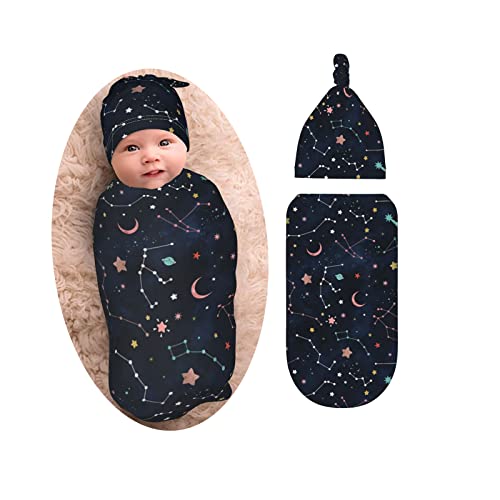 Soft Space Galaxy Swaddle Blanket & Beanie Set for Newborns