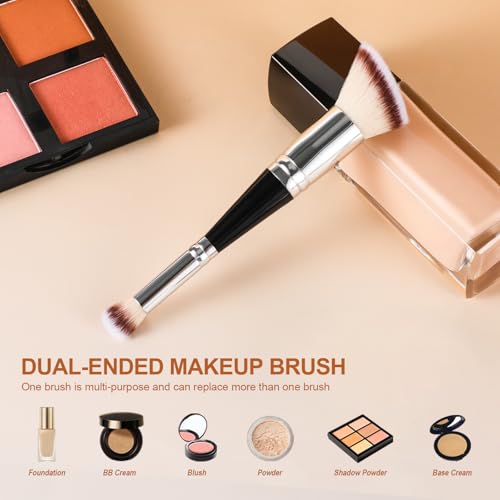 Dual-Ended Foundation & Concealer Brush - 2-in-1 Flat Kabuki Makeup Brush
