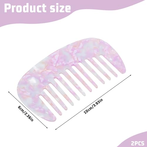 Ezymivs Mini Travel Hair Comb 2 Pack - Acetate Pocket Wide Tooth Detangler