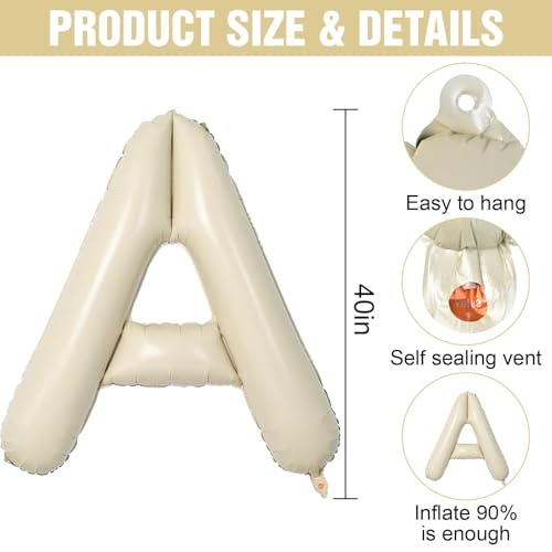 Dagelar 40 Inch Cream Letter A Foil Balloon Beige Party Decoration