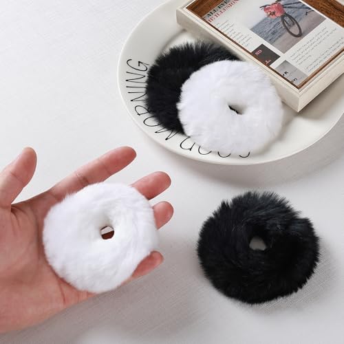 Mirlern 4-Piece Faux Fur Pom Pom Hair Ties - Fluffy Winter Scrunchies