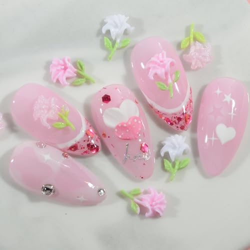 50Pcs 3D Lily Flower Resin Nail Charms Flatback Y2K Nail Art Supplies