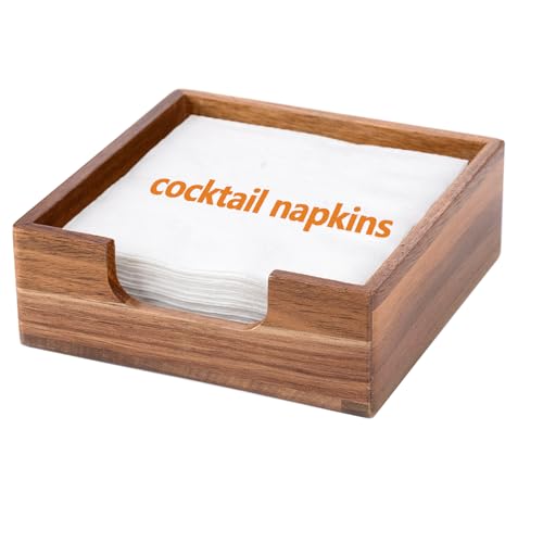 Acacia Wooden Cocktail Napkin Holder, 5.5 x 5.5 inches