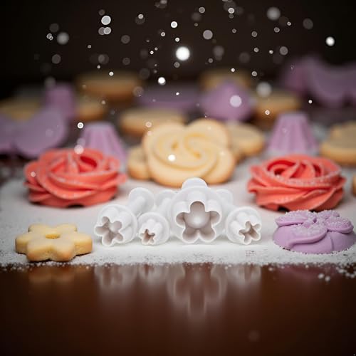 Labriciyon 4-Piece Flower Plunger Cookie Cutter & Fondant Mold Set