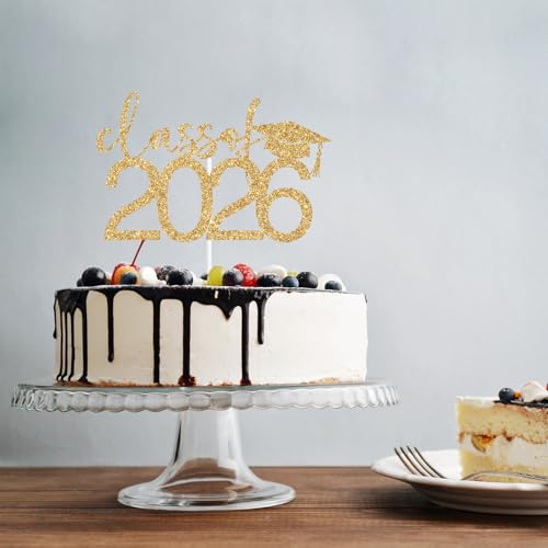 Class of 2026 Graduation Cake Topper | Gold Glitter Decor