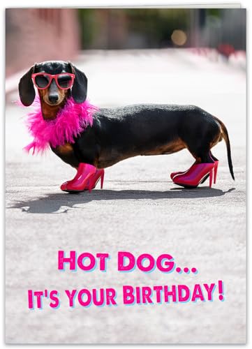 Funny Weiner Dog Birthday Card - Cute Dachshund Greeting Card with Envelope