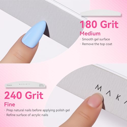 Makartt 180/240 Grit Nail Files - 2 Pack Dual-Sided Zebra Emery Boards