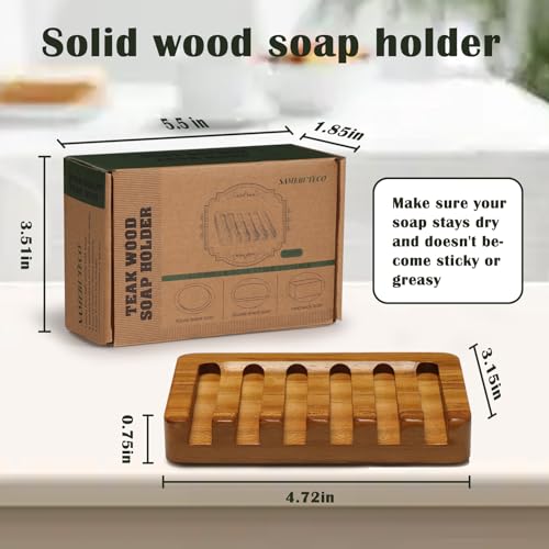 Set of 2 Teak Wood Soap Dishes with Sloped Drain, Bathroom & Kitchen