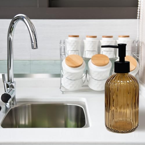 YYTSGG Black Glass Soap Dispenser - 13.5oz Refillable Lotion Pump