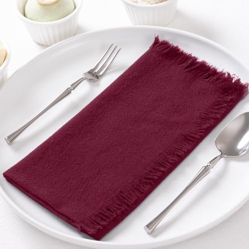 Burgundy Cotton Linen Reusable Christmas Cloth Napkins Set of 12 - 17x17 Inches