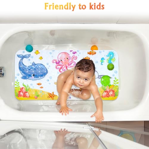 Secopad Non-Slip Bath Mat for Kids - Pink Octopus, 27.5" x 15"