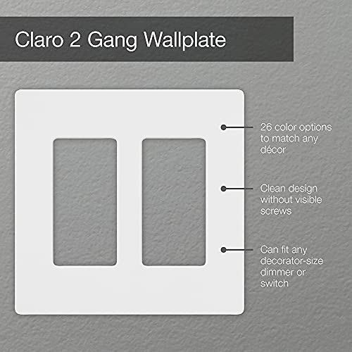 Lutron Claro 2-Gang Screwless Wallplate for Decorator Switches, Light Almond