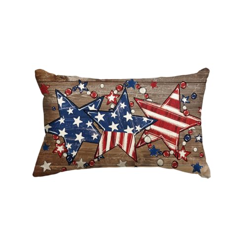 Brown 12x20 Inch Patriotic Stars Throw Pillow Cover 4th of July Memorial Day Decor