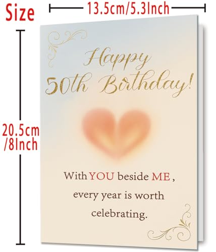 50th Birthday Card - Romantic Greeting Card for Husband, Wife or Couple