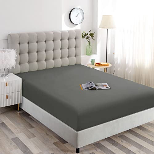 Ghooss Full Size Fitted Sheet - Dark Gray, Soft & Stain Resistant