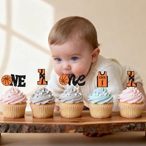 Basketball 1st Birthday Cupcake Toppers Glitter Cake Picks 12 Pcs