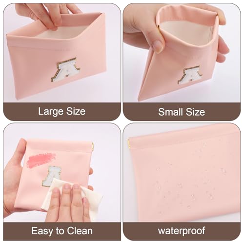 Tiltol Personalized Small Makeup Bag for Purse, Pink Letter A Pouch Set of 2