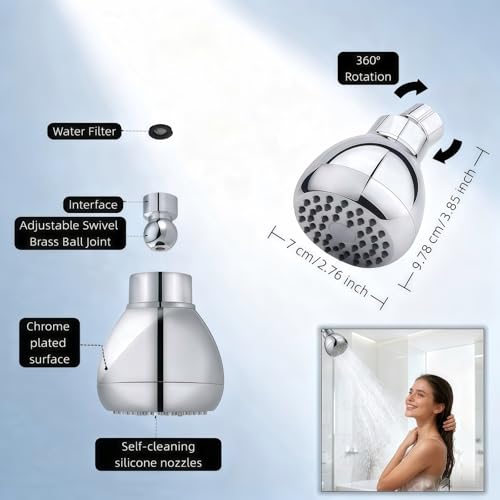 High Pressure Shower Head with 360° Rotating Chrome Finish