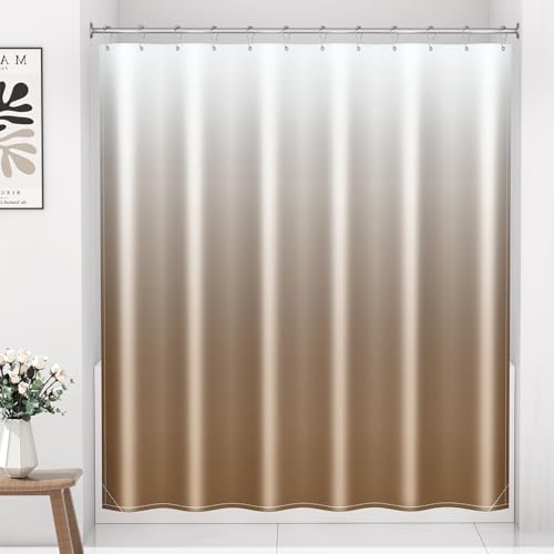 Arotive Ombre Shower Curtain, 72x75 Waterproof Fabric with 15 Hooks, Beige