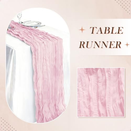 Light Pink Cheesecloth Table Runners - 3 Pack, 21 x 120 Inch Boho Decor