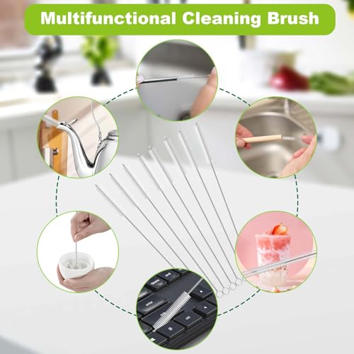 LIFEHIM 8 Pack Transparent Stainless Steel & Bendable Nylon Straw Brush Cleaners - 7.87 Inch