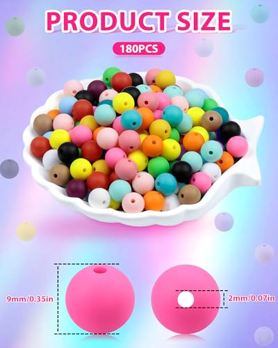 FIVEIZERO 180PCS 9mm Silicone Beads for Keychains & DIY Crafts