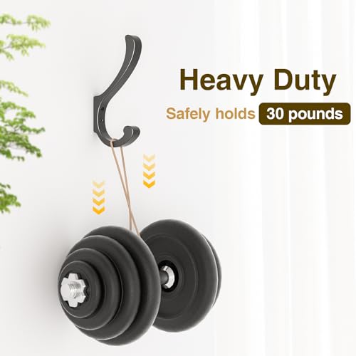 Heavy Duty Black Coat Hooks Wall Mount - 4 Pack, 35 LB Capacity