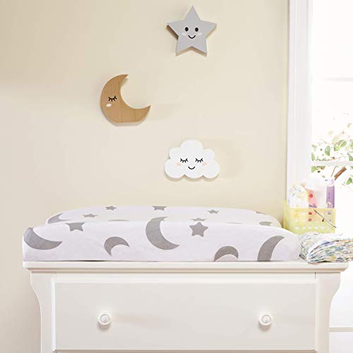 Everyday Kids 2-Pack Baby Changing Pad Covers - Gray Moon & Stars, 100% Cotton