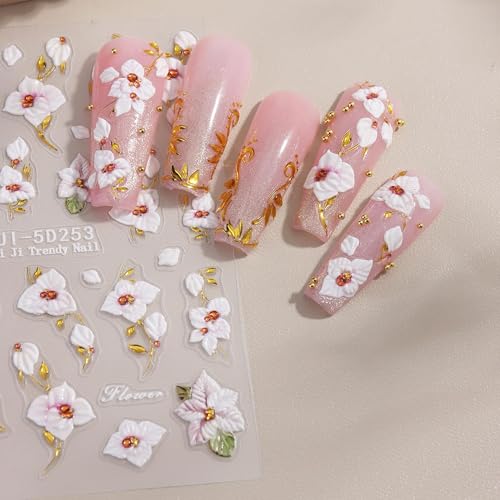 TailaiMei Gold Floral Nail Stickers Self-Adhesive Art Decals 4 Sheets