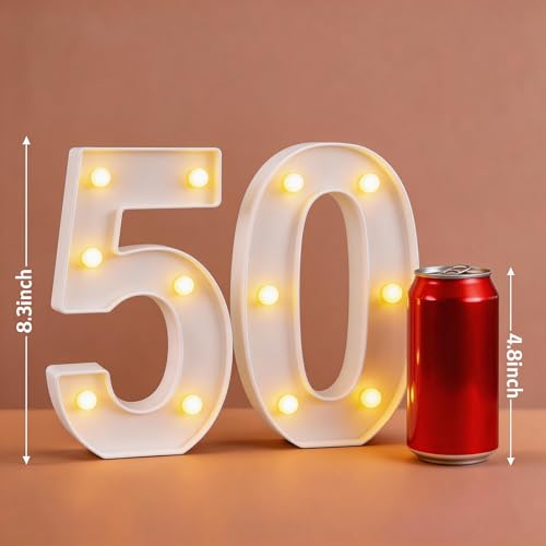 50th Birthday LED Marquee Number Lights - 8.66 Inch Light Up 50 Sign