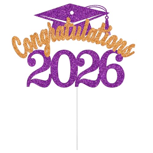 Congratulations 2026 Cake Topper - Glitter Graduation Decor