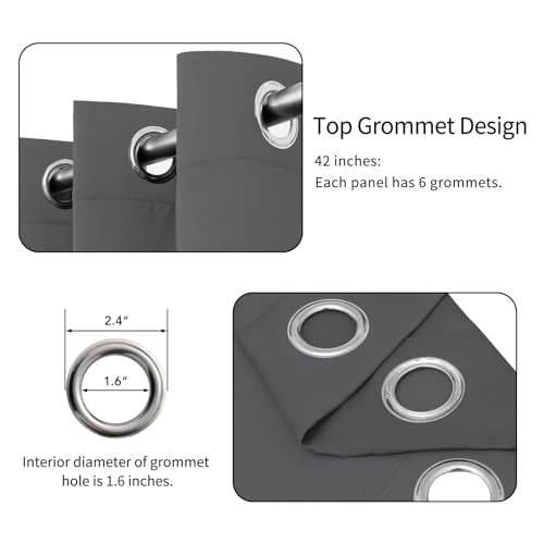 Easy-Going Grey Blackout Curtains 2 Panels 42x45 Inches Room Darkening Insulated Grommet Drapes