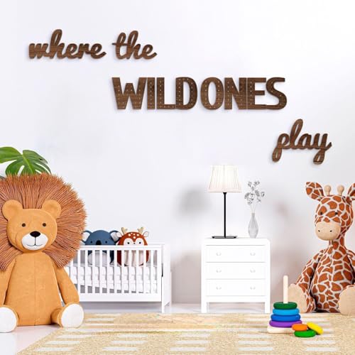 Where the Wild Ones Play Wooden Wall Decor Sign - 23 Inch, Brown