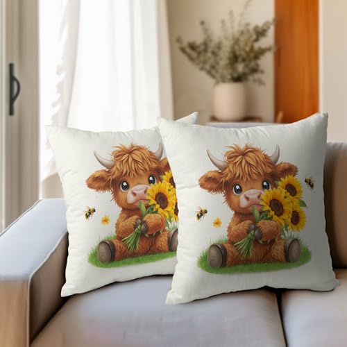 Khope Cow Sunflower Pillow Covers 18x18 Inch Set of 2