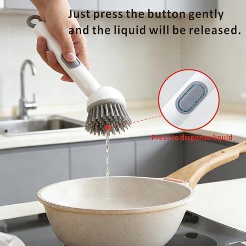 Rotating Dish Brush with Soap Dispenser - White 360° Kitchen Scrubber