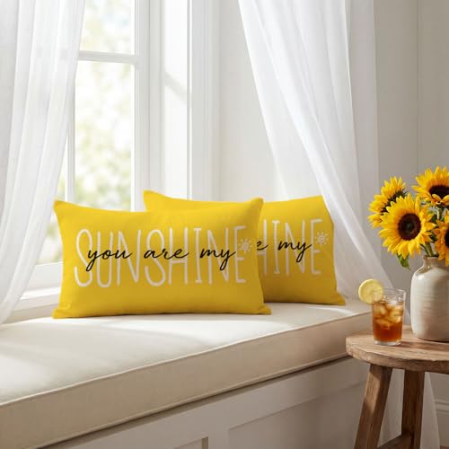 Yellow Sunflower Throw Pillow Covers Set of 2 12x20 Inches Home Decor