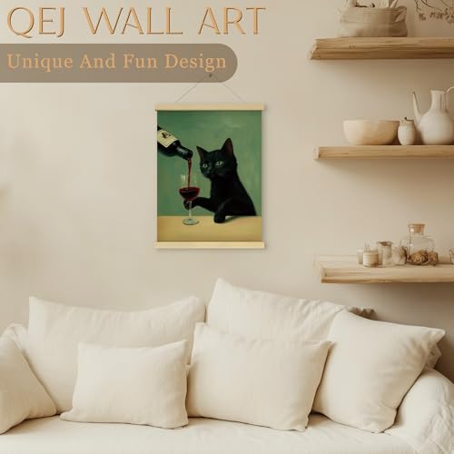Funny Black Cat Wall Art Decor - 12x16 Canvas Print with Frame