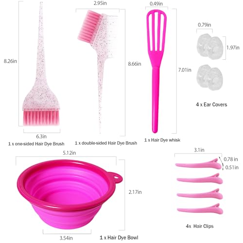 Professional Hair Dye Kit with Bowl Brush and Clips Pink