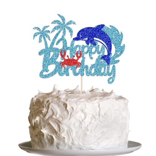 Ocean Under The Sea Birthday Cake Topper - Dolphin & Crab Design