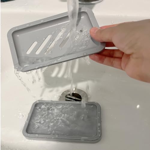 Mcyye 2PCS Grey Soap Holders - Premium Plastic Dish for Bath & Kitchen