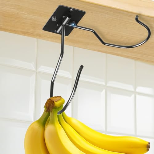 CINKSY Folding Banana Hook - Under Cabinet Kitchen Hanger, Black