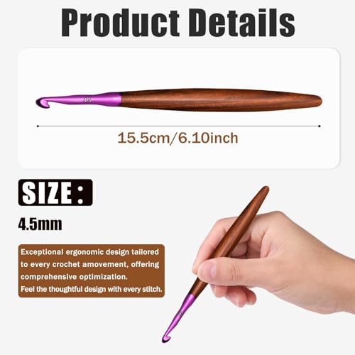 Giwrmu Ergonomic Crochet Hook with Wooden Handle & Aluminum Head