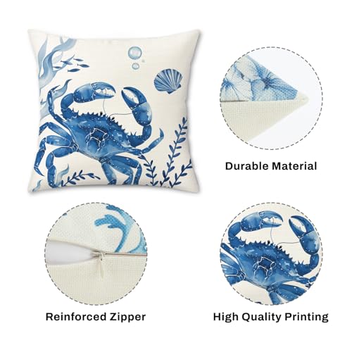 Bonhause Coastal Throw Pillow Covers, Marine Animal Design, 18x18 Inch, Set of 4